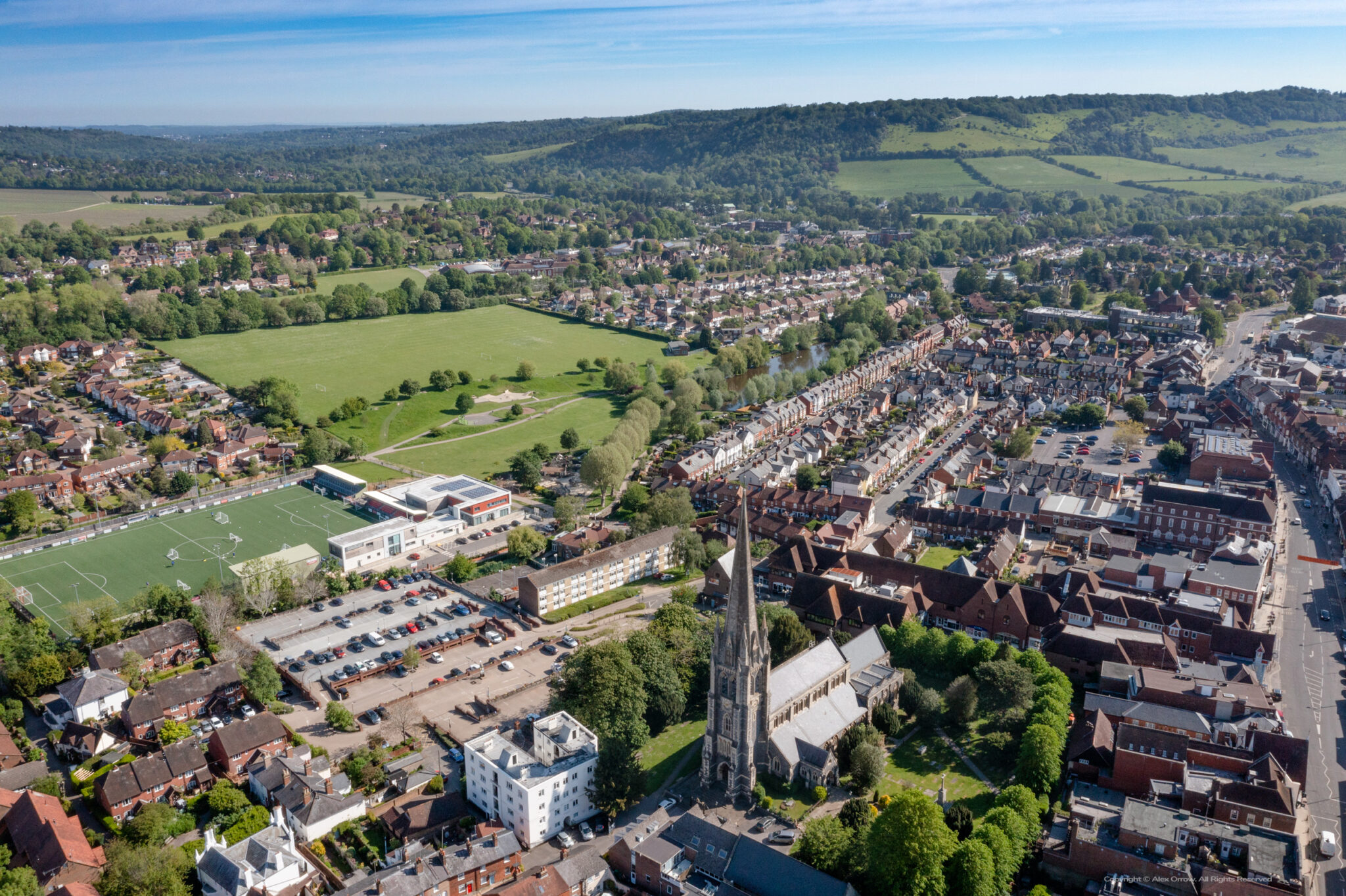 Dorking Town Centre Aerial Drone Image Views